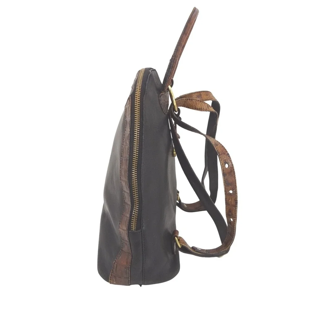 Brahmin Dome Backpack Medium Black Brown Fair Croc Trim Tuscan Collection